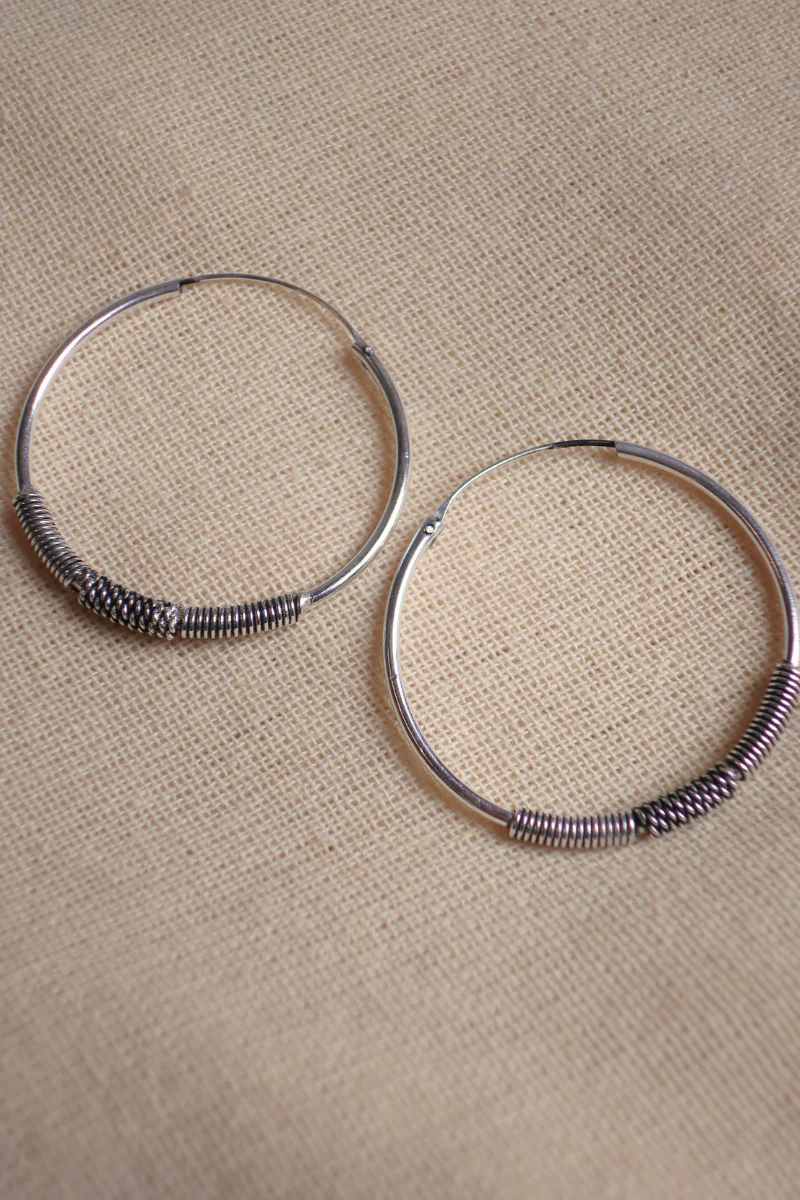 Rope Engraved Hoop Earrings in Silver - Image 2