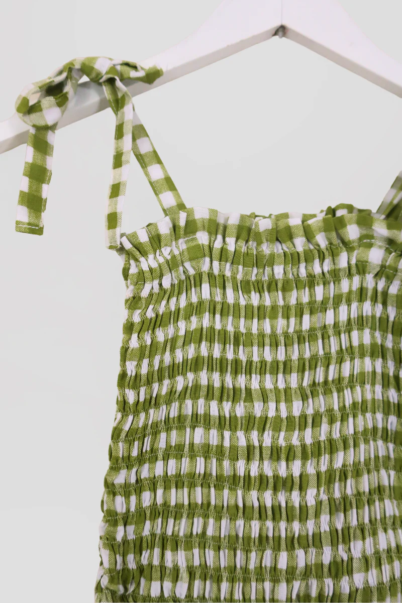 Rosa Ribbon Top in Apple Green Gingham - Image 3