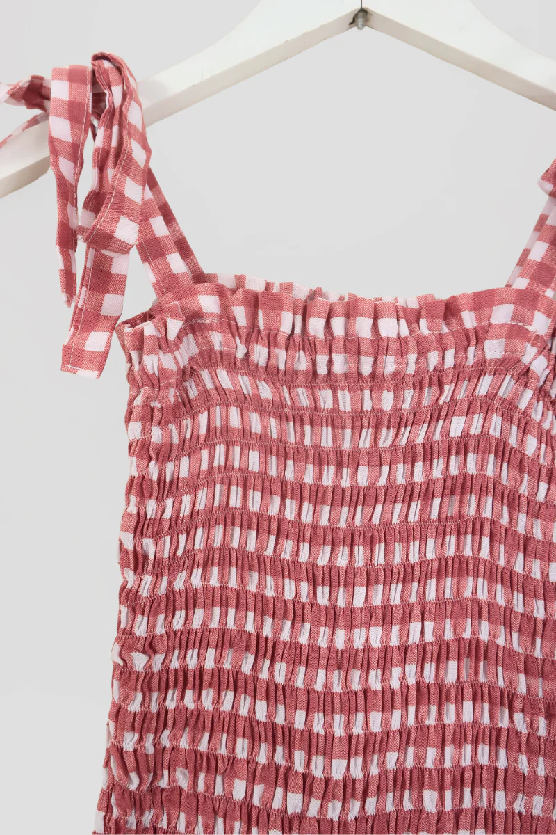Rosa Ribbon Top in Strawberry Pink Gingham - Image 3
