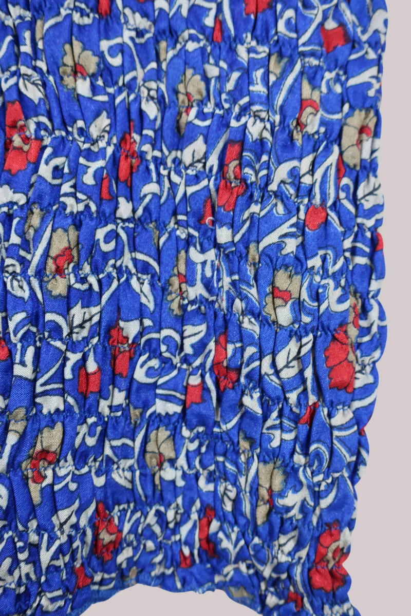 Rosa Vintage Sari Ruched Top - Cobalt Victorian Floral - Free Size - Image 2