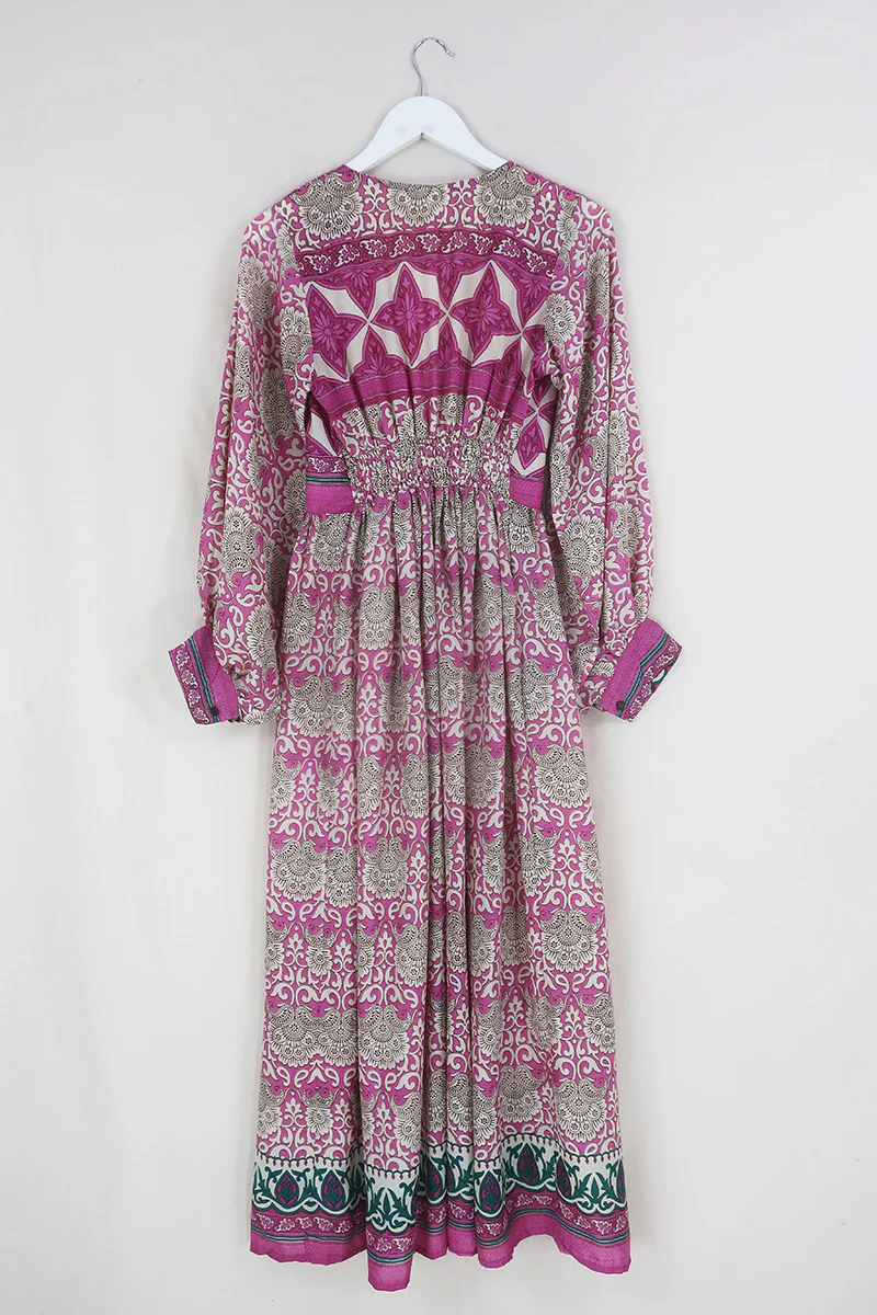 Rosemary Maxi Dress - Vintage Indian Sari - Candy Pink Coconut Mandala - Size XS/S - Image 3
