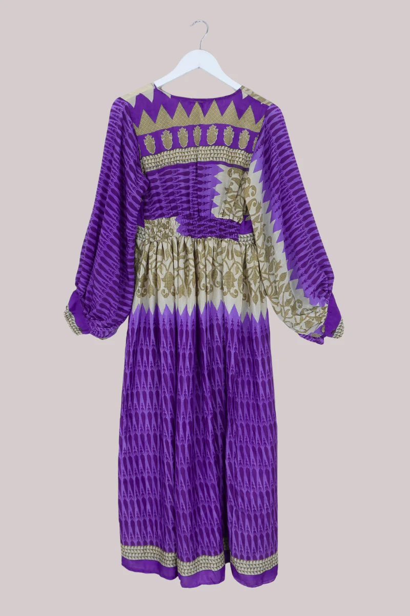 Rosemary Vintage Sari Maxi Dress in Navy & Blue - Size M/L - Image 3