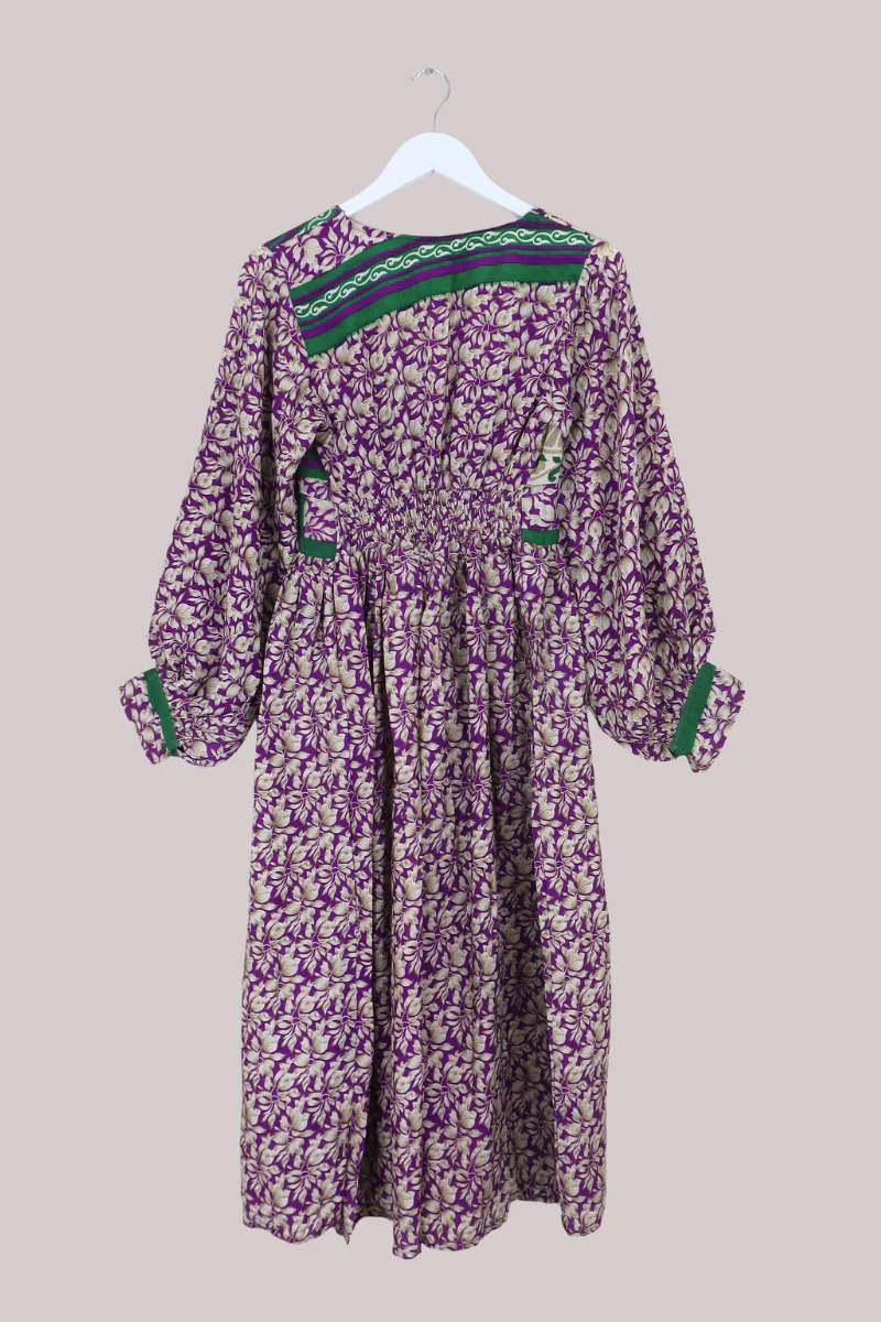 Rosemary Vintage Sari Maxi Dress in Purple & Fawn Potpourri - Size S/M - Image 3