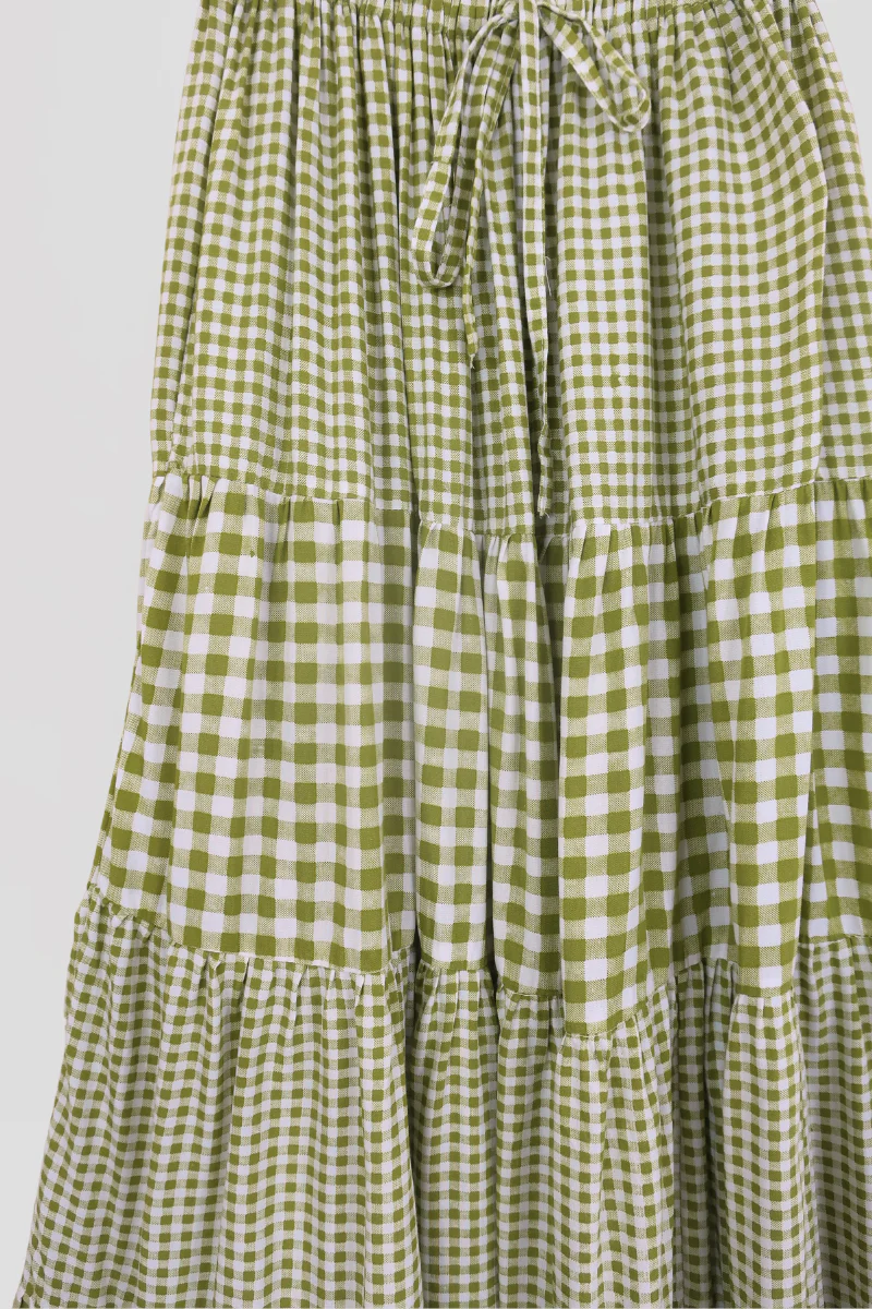 Rosie Maxi Skirt in Apple Green Gingham - Image 3