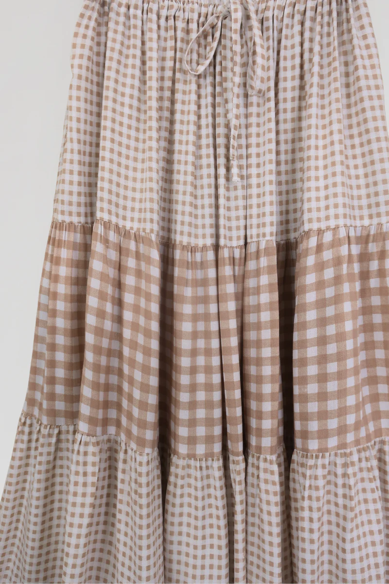 Rosie Maxi Skirt in Biscuit Brown Gingham - Image 3