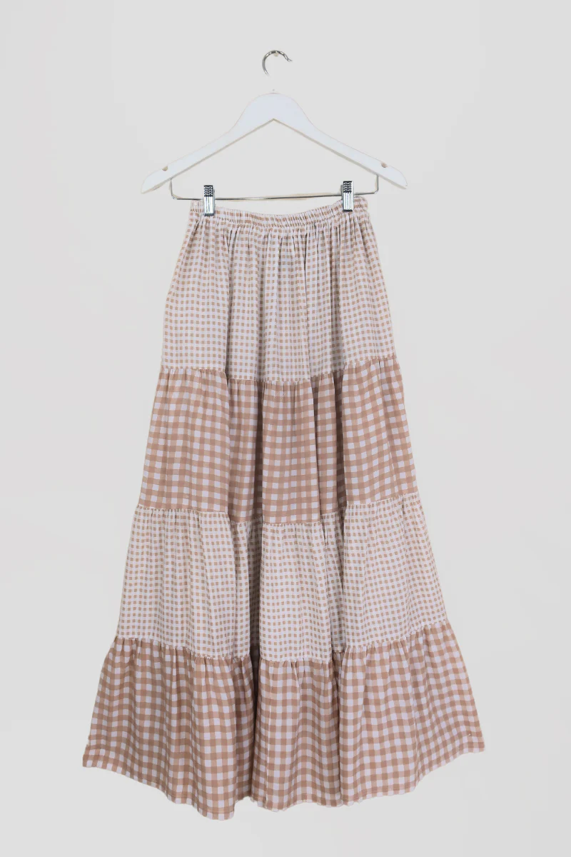 Rosie Maxi Skirt in Biscuit Brown Gingham - Image 4