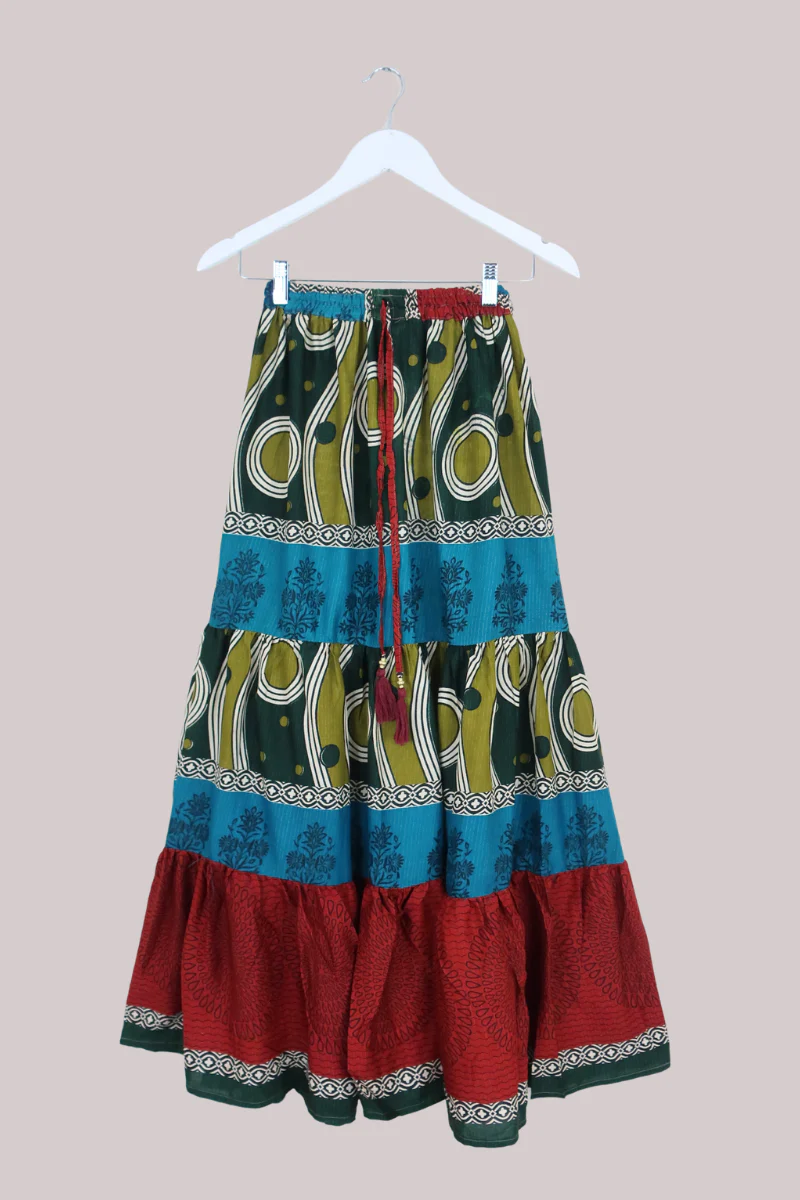 Rosie Maxi Skirt in Peacock Stripes - Free Size