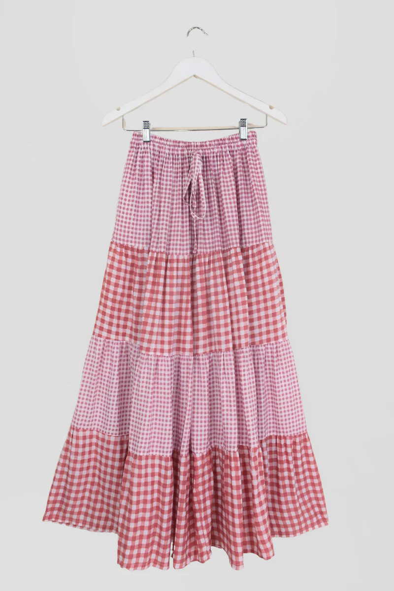 Rosie Maxi Skirt in Strawberry Pink Gingham - Image 2