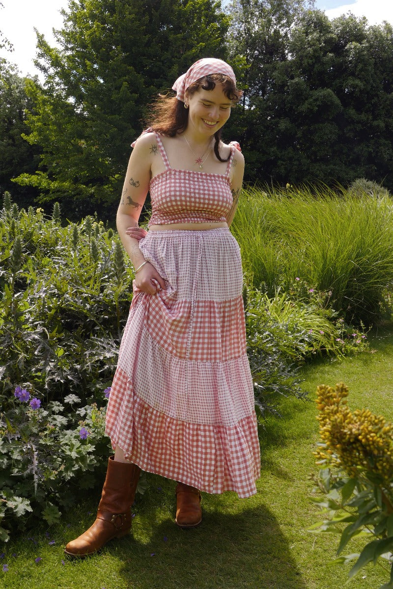 Rosie Maxi Skirt in Strawberry Pink Gingham - Image 3