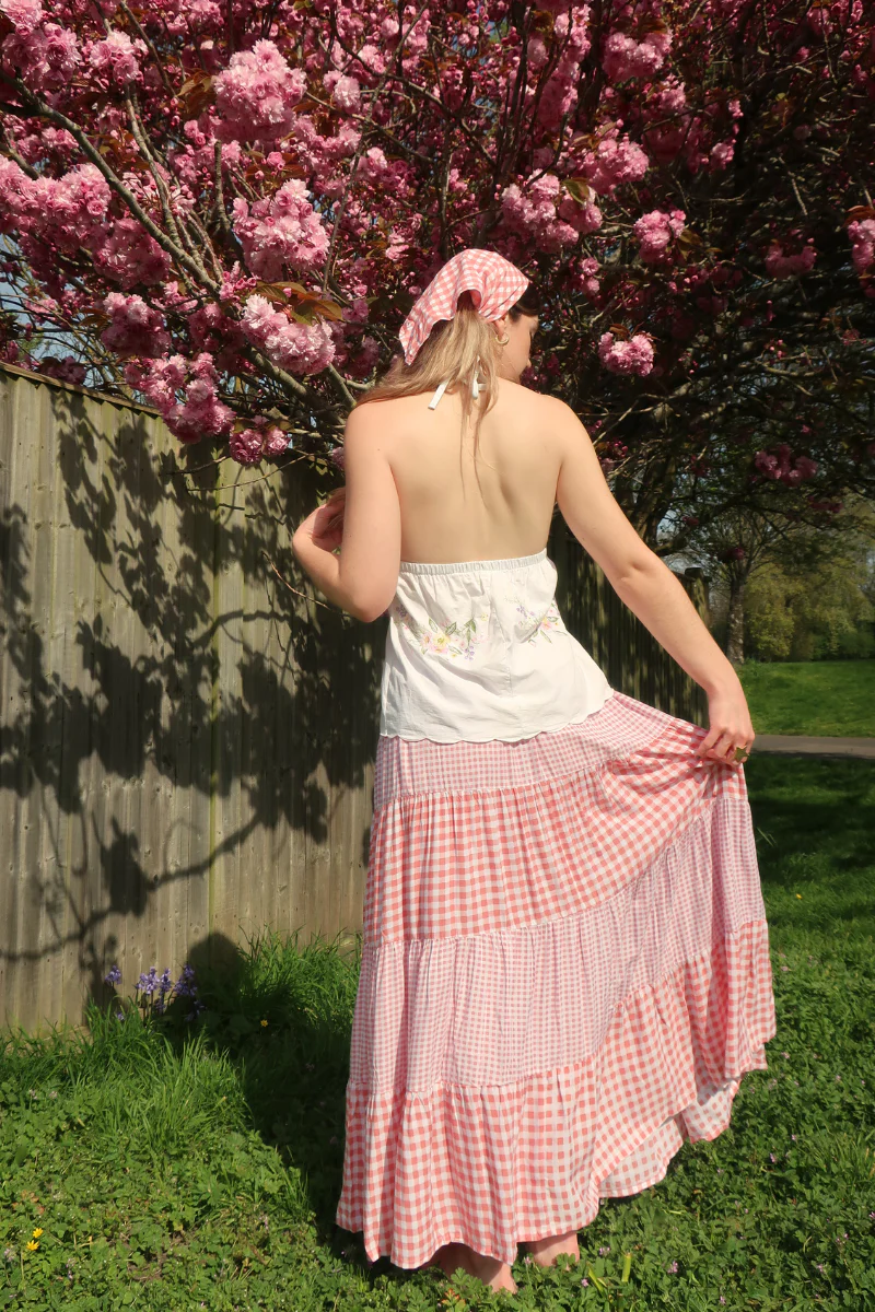 Rosie Maxi Skirt in Strawberry Pink Gingham - Image 5