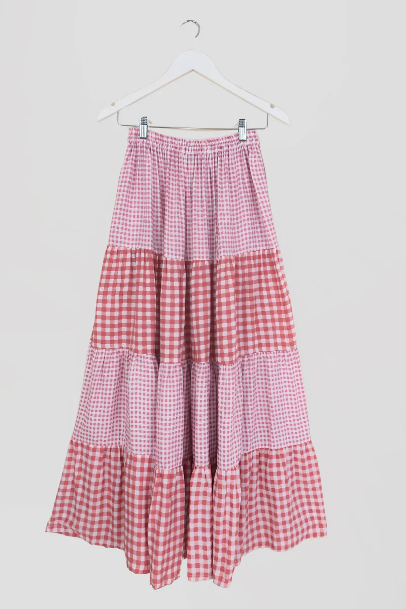 Rosie Maxi Skirt in Strawberry Pink Gingham - Image 6