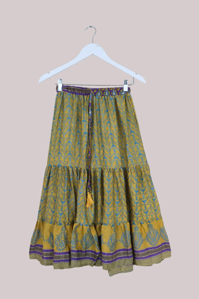 Rosie Midi Skirt in Abstract Lemon Yellow - Free Size