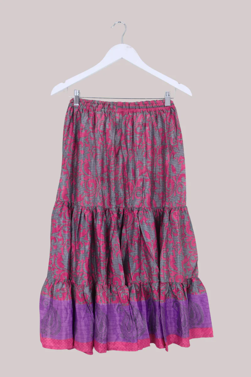 Rosie Midi Skirt in Abstract Magenta Florals - Free Size - Image 3