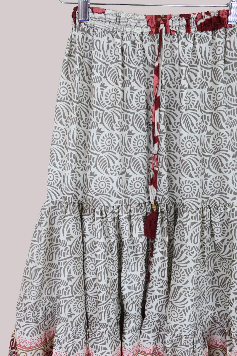 Rosie Midi Skirt in Abstract Oat & Saddle Brown - Free Size - Image 2