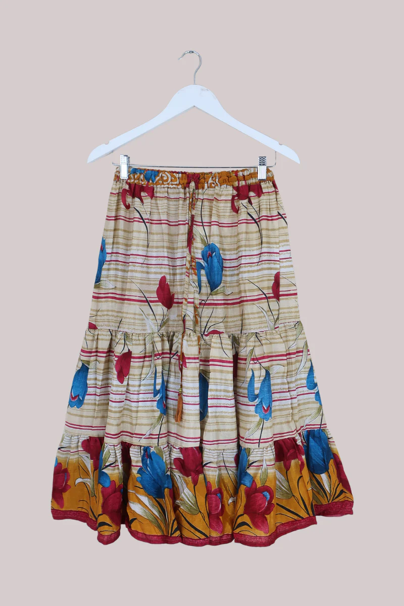 Rosie Midi Skirt in Clay & Warm Florals - Free Size