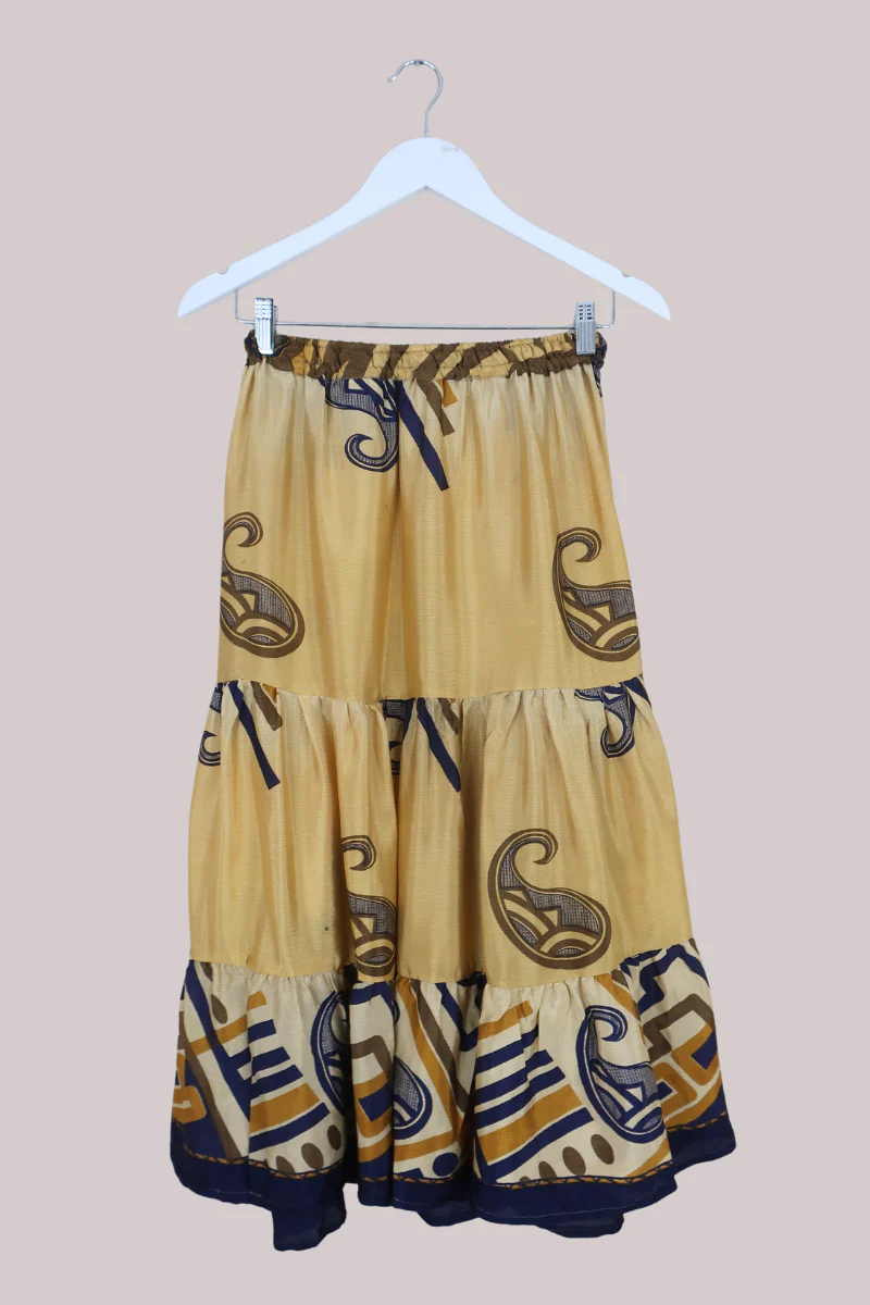 Rosie Midi Skirt in Gold & Midnight Paisley - Free Size - Image 3