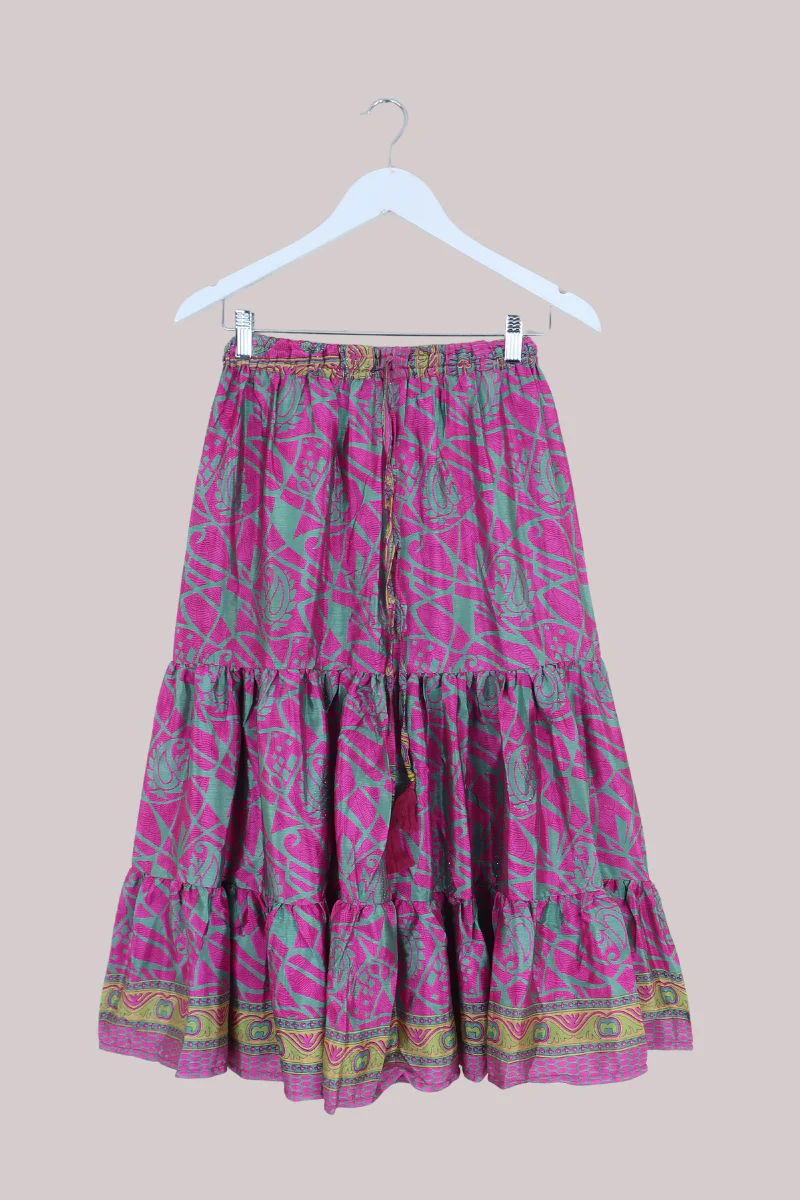 Rosie Midi Skirt in Jewelled Fuschia Paisley - Free Size