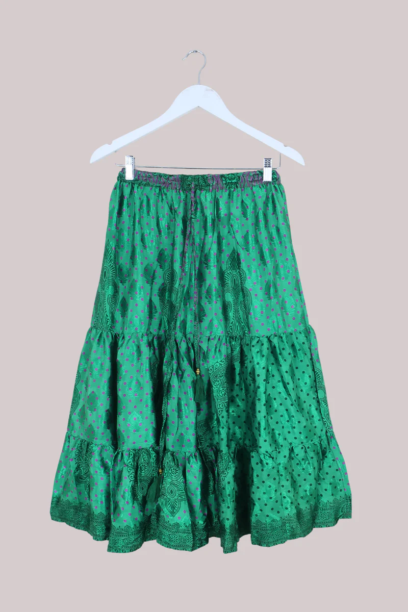 Rosie Midi Skirt in Shining Emerald Polka - Free Size