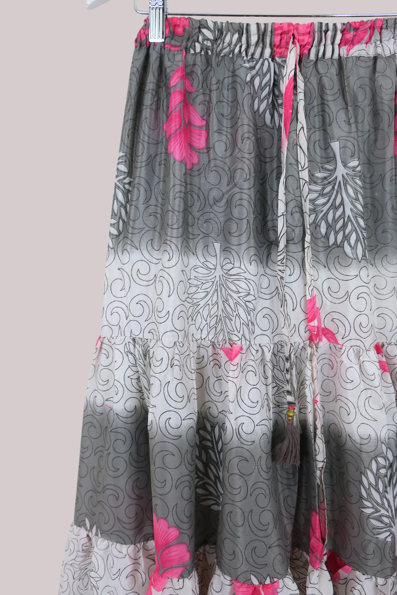 Rosie Midi Skirt in Stone & Pink Florals - Free Size - Image 2