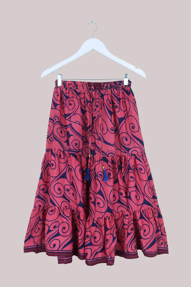 Rosie Midi Skirt in Swirling Berry Pink - Free Size
