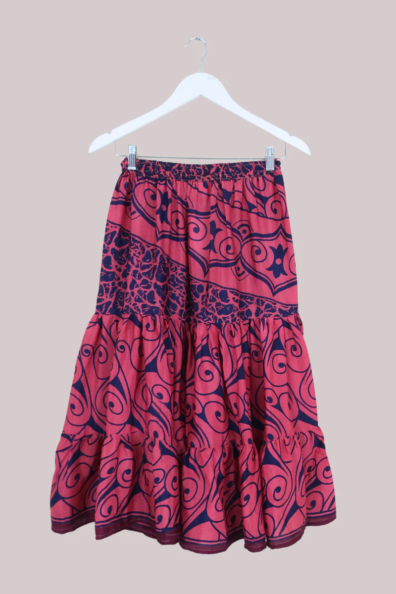 Rosie Midi Skirt in Swirling Berry Pink - Free Size - Image 3