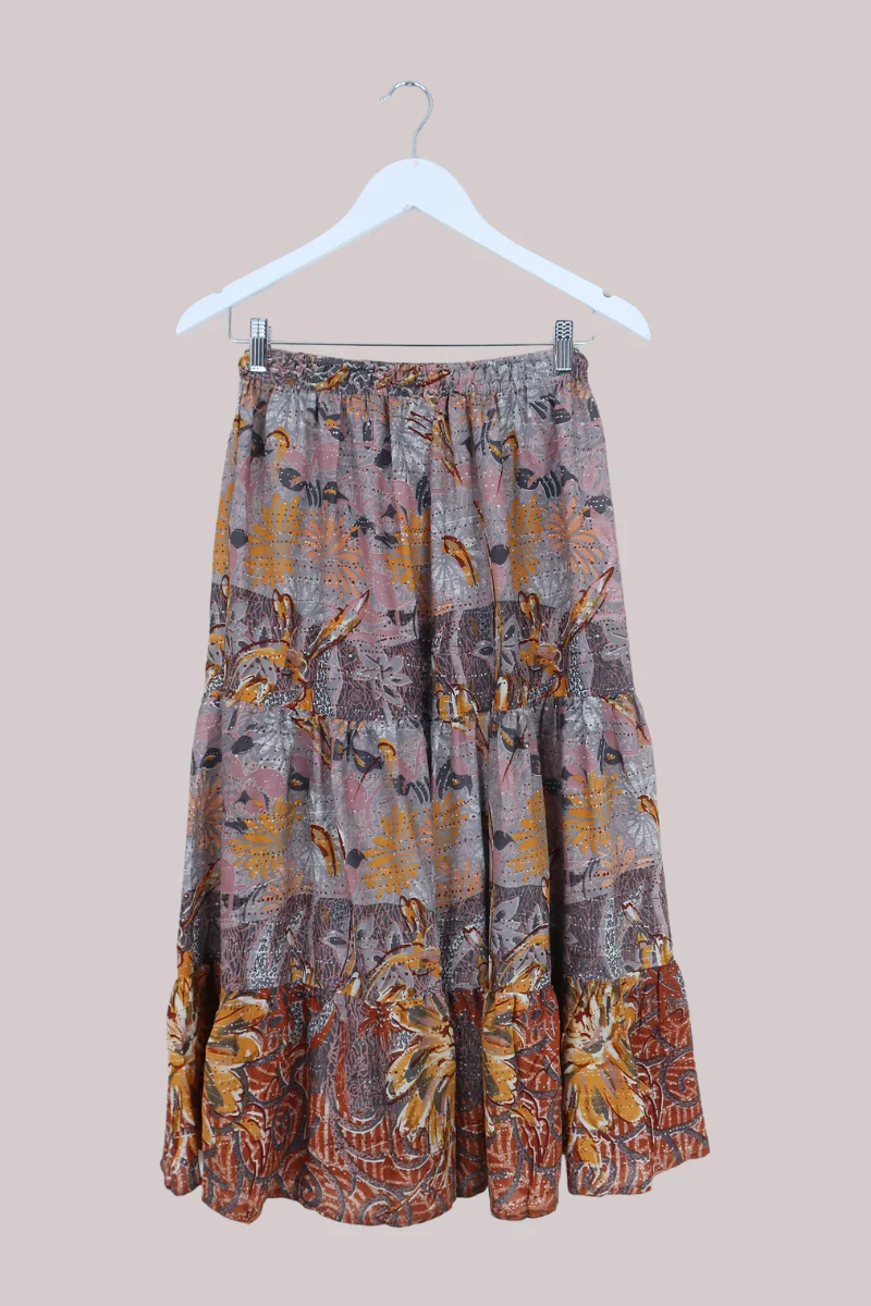 Rosie Midi Skirt in Taupe Confetti Florals - Free Size - Image 3