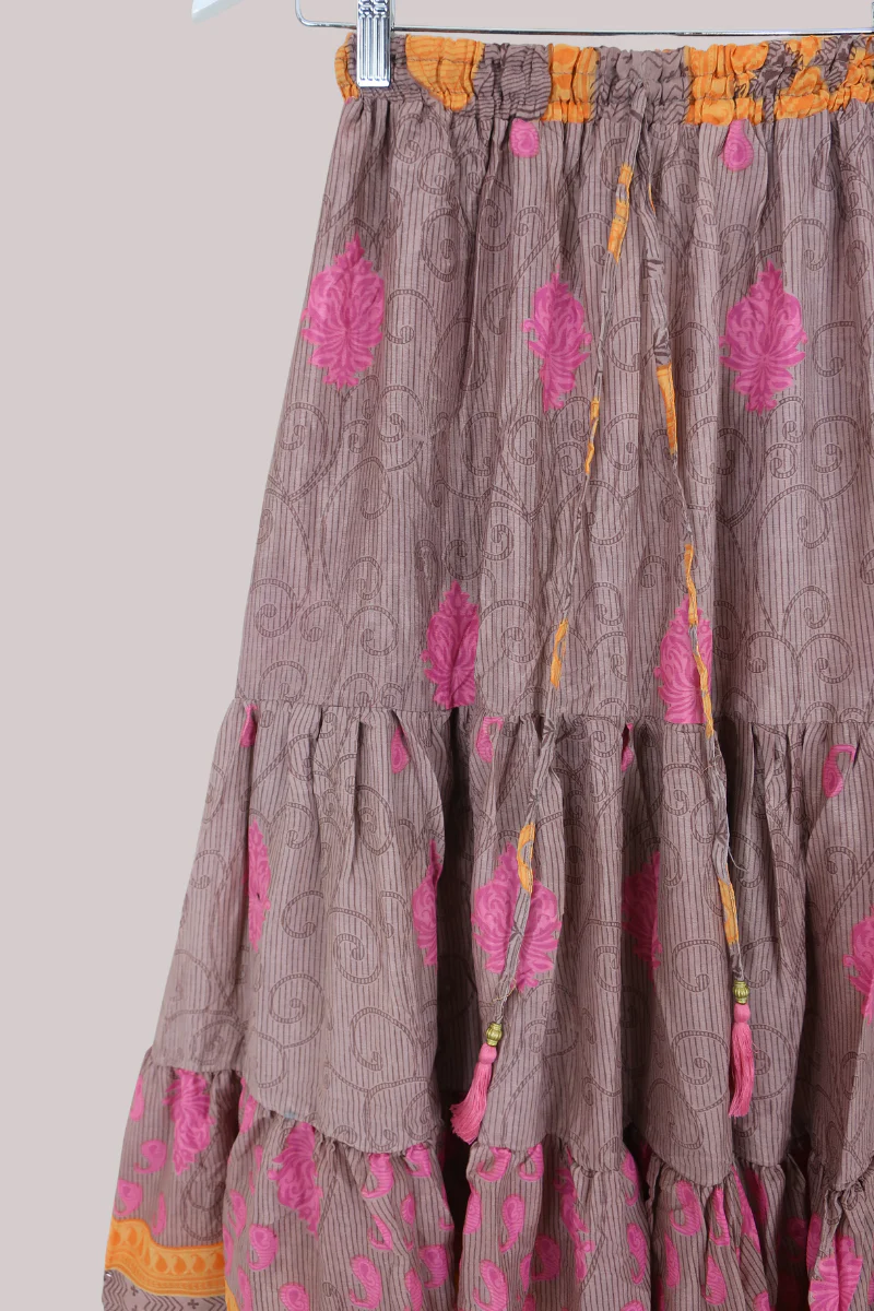 Rosie Midi Skirt in Taupe, Fuschia & Clementine - Free Size - Image 2