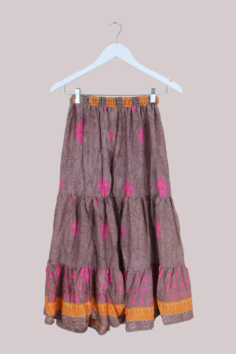 Rosie Midi Skirt in Taupe, Fuschia & Clementine - Free Size - Image 3