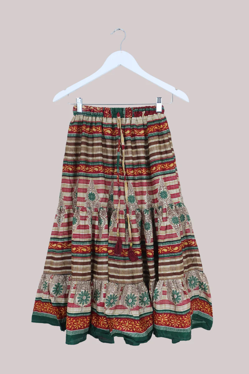 Rosie Midi Skirt in Warm Abstract Stripe - Free Size