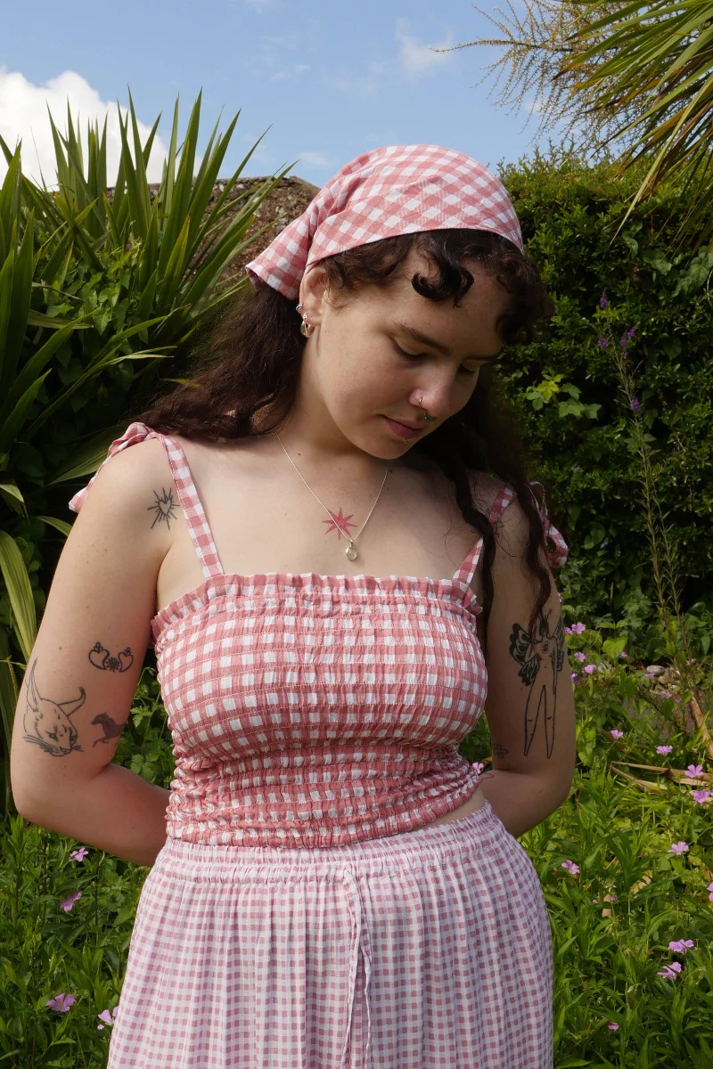Sally Bandana in Strawberry Pink Gingham - Image 5
