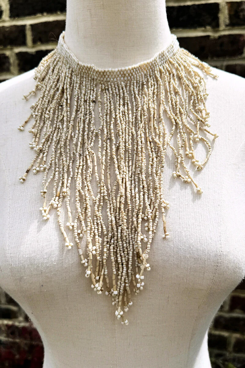 Seashell Cream Waterfall Beaded Necklace - Image 2
