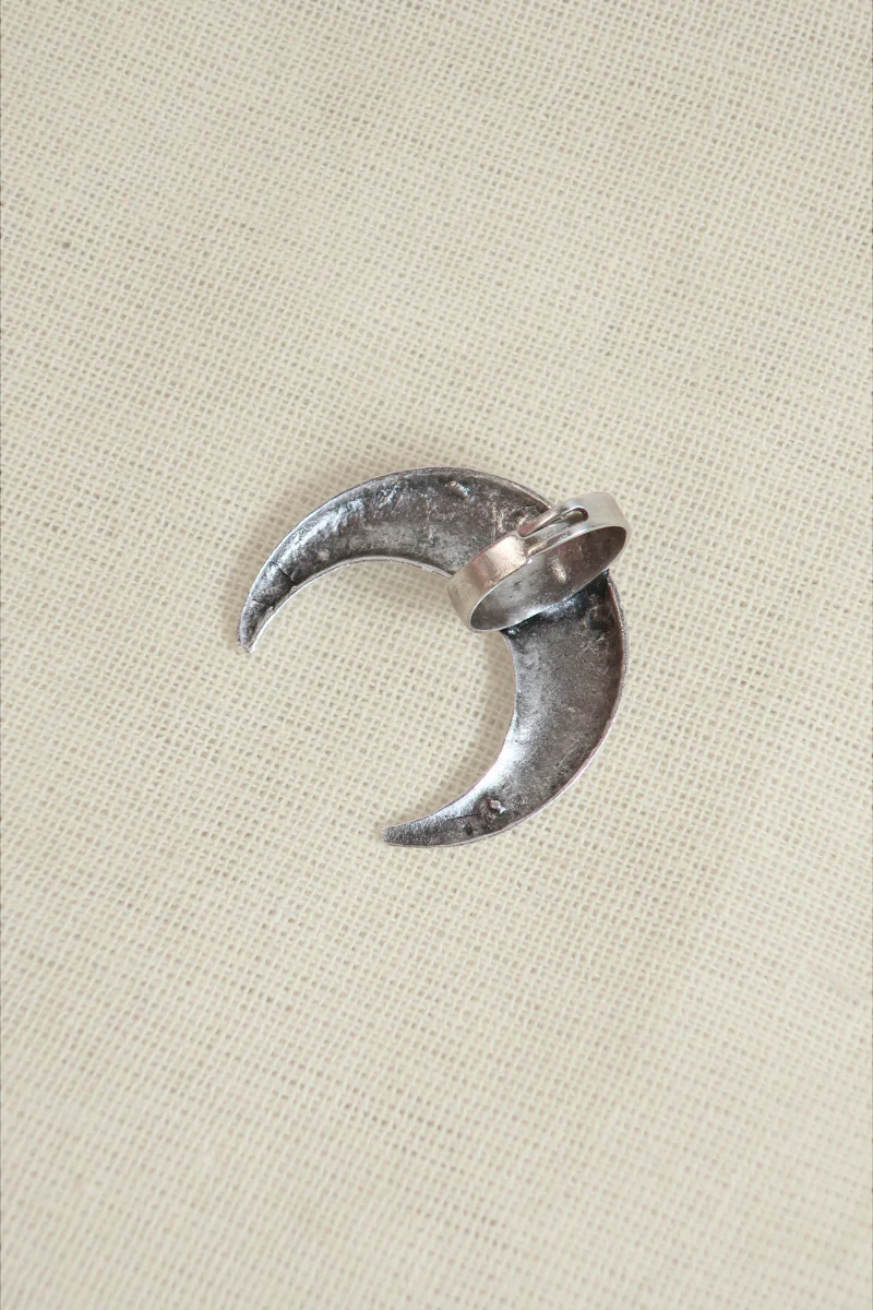 Big Crescent Moon Silver Plated Ring - Image 2