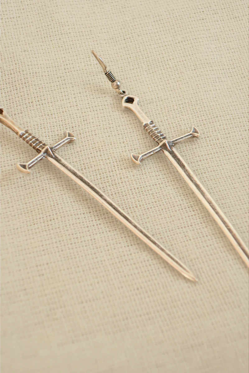 Broad Sword Silver Plated Earrings - Image 2