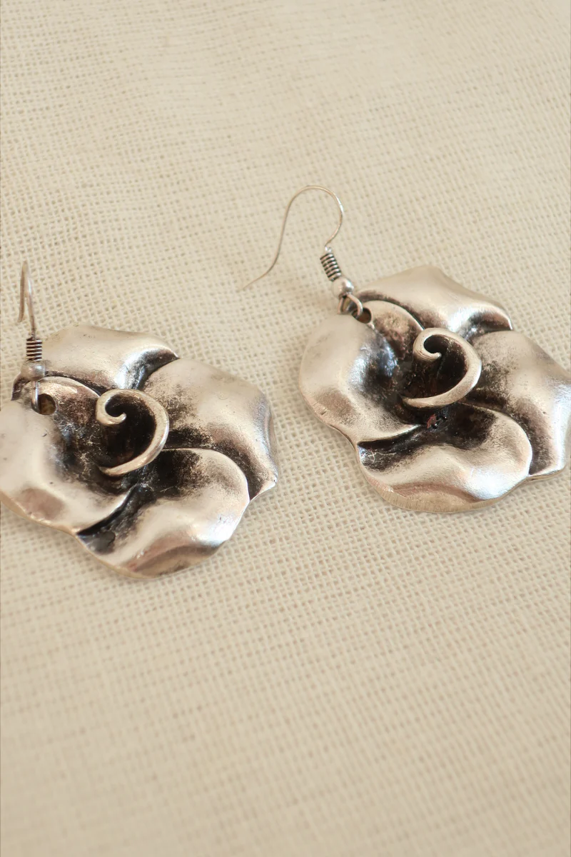 Rose Petal Silver Plated Earrings - Image 2