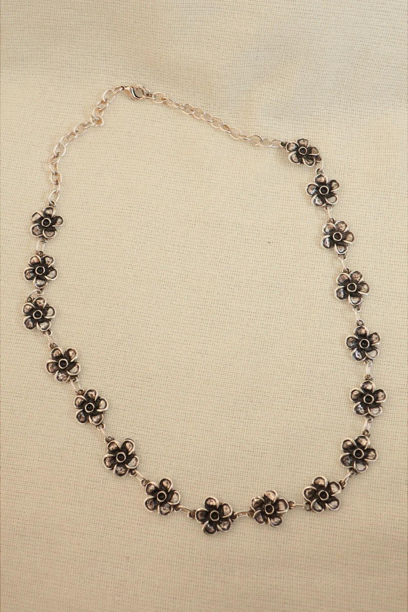 Hibiscus Flowers Silver Plated Necklace
