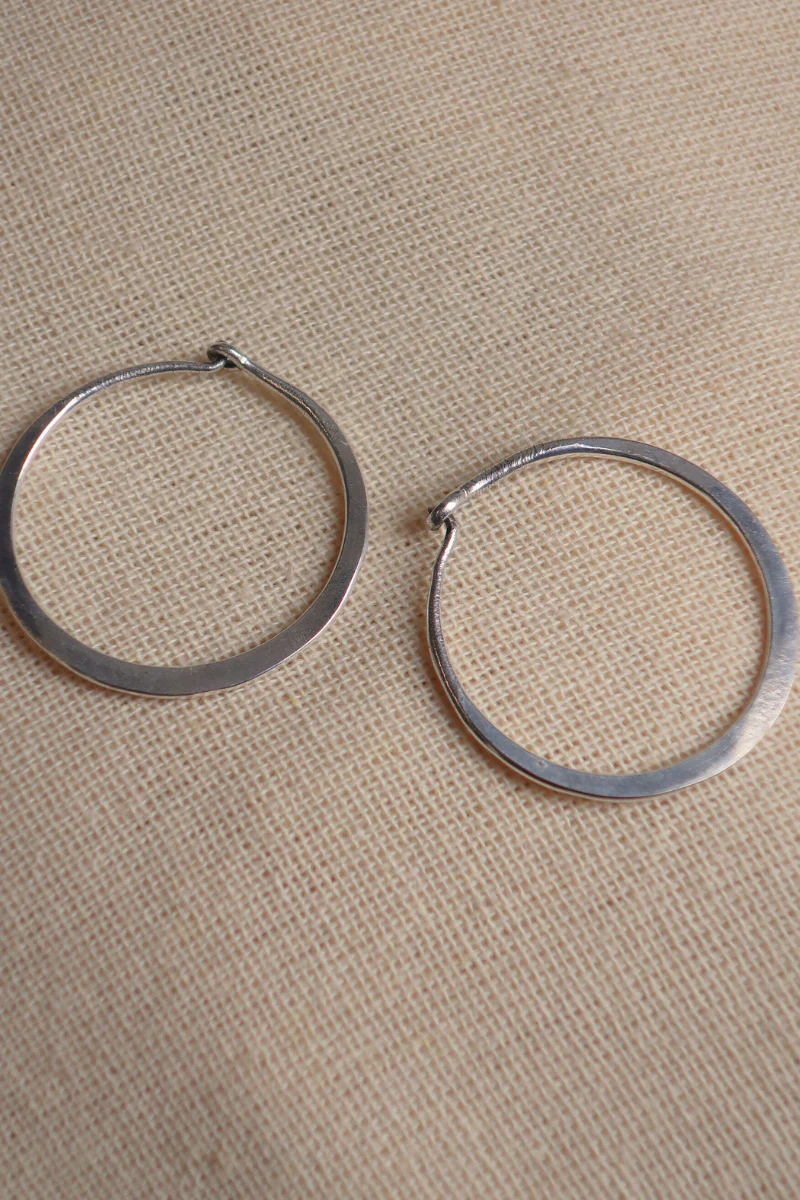 Small Flat Hoop Earrings in Silver - Image 2