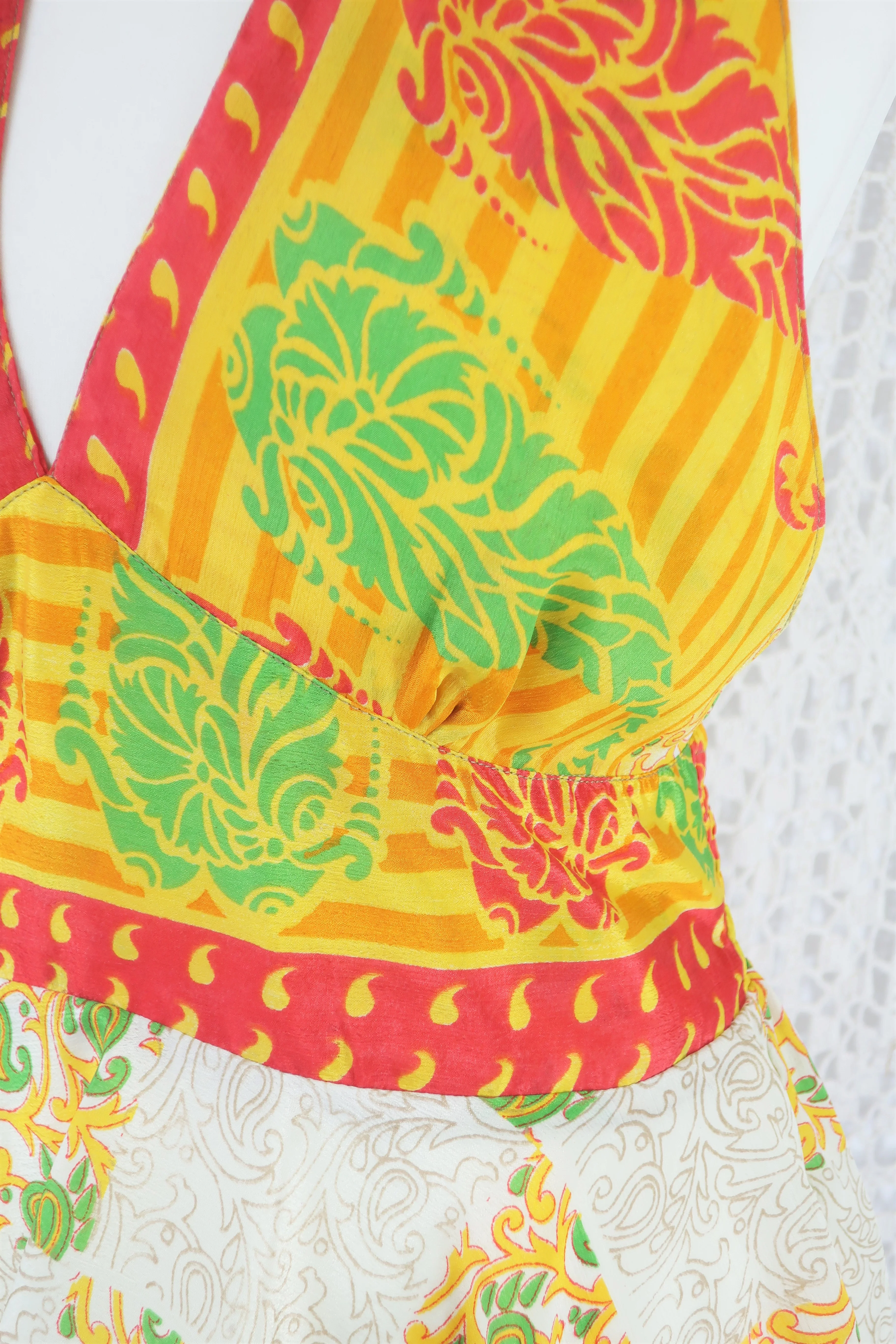 Sydney Halter Top - Ivory & Yellow Vintage Indian Sari - XS - S - Image 3