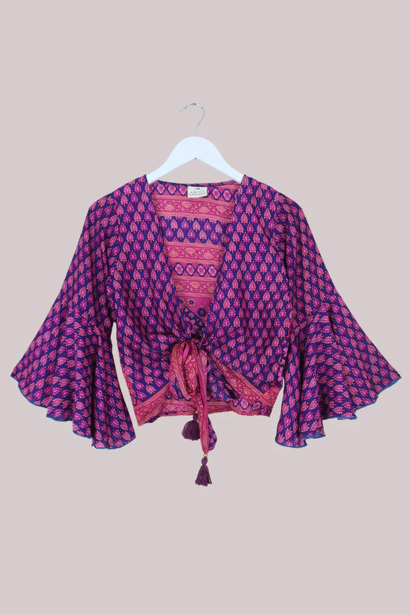 Sylvia Recycled Sari Wrap Top in Deep Magenta Sangria - Size XS