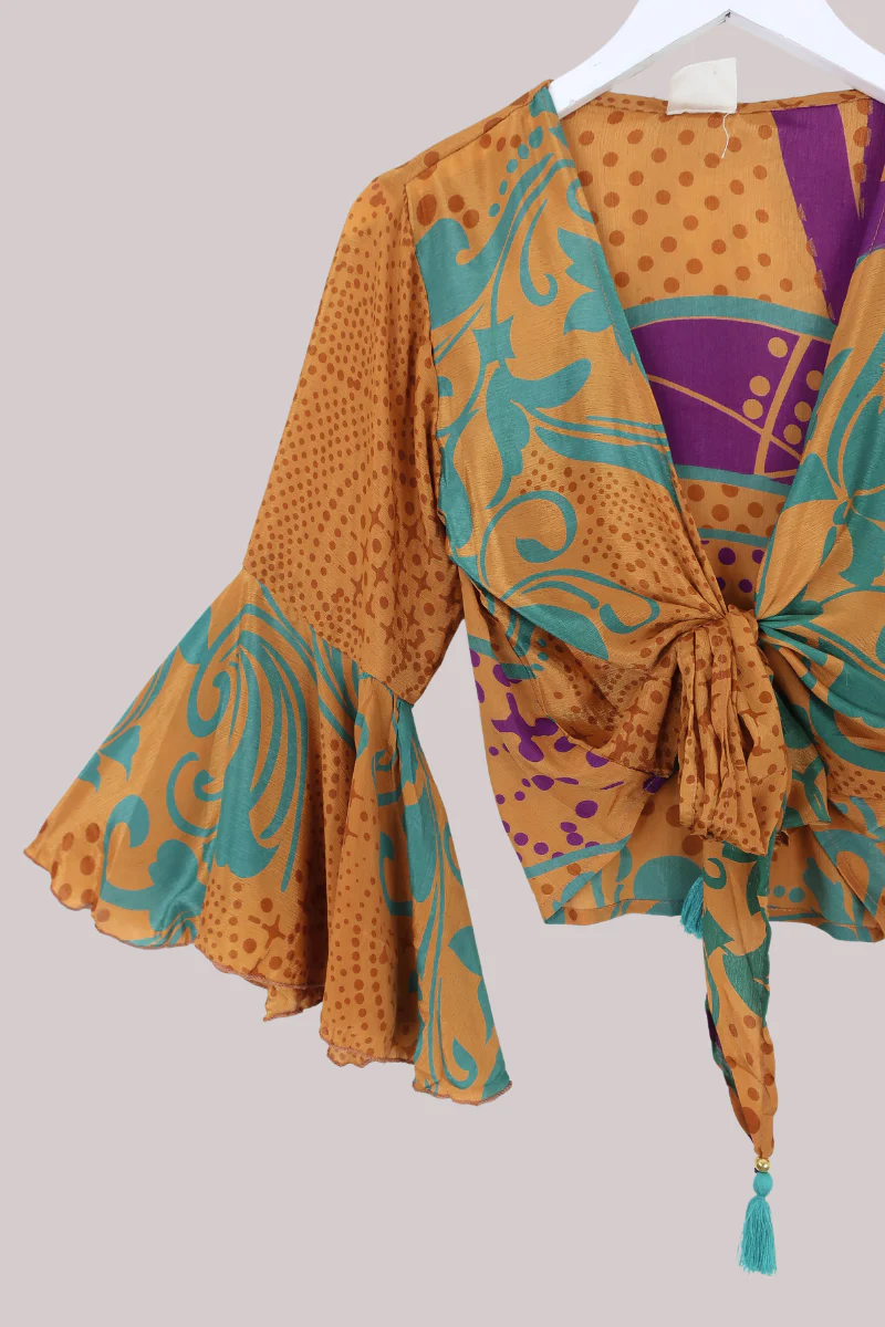 Sylvia Recycled Sari Wrap Top in Topaz & Amethyst - Size M/L - Image 2