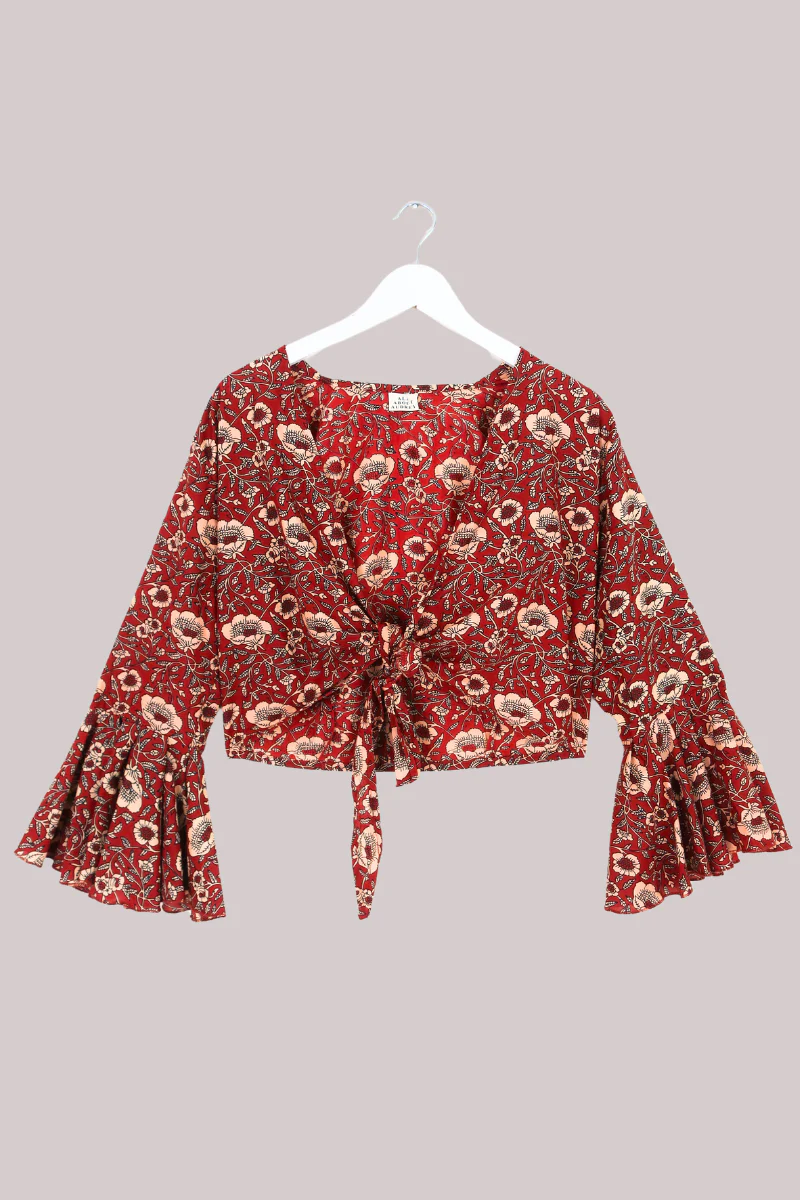 Sylvia Wrap Top in Poppy Red Block Print Floral - Image 2