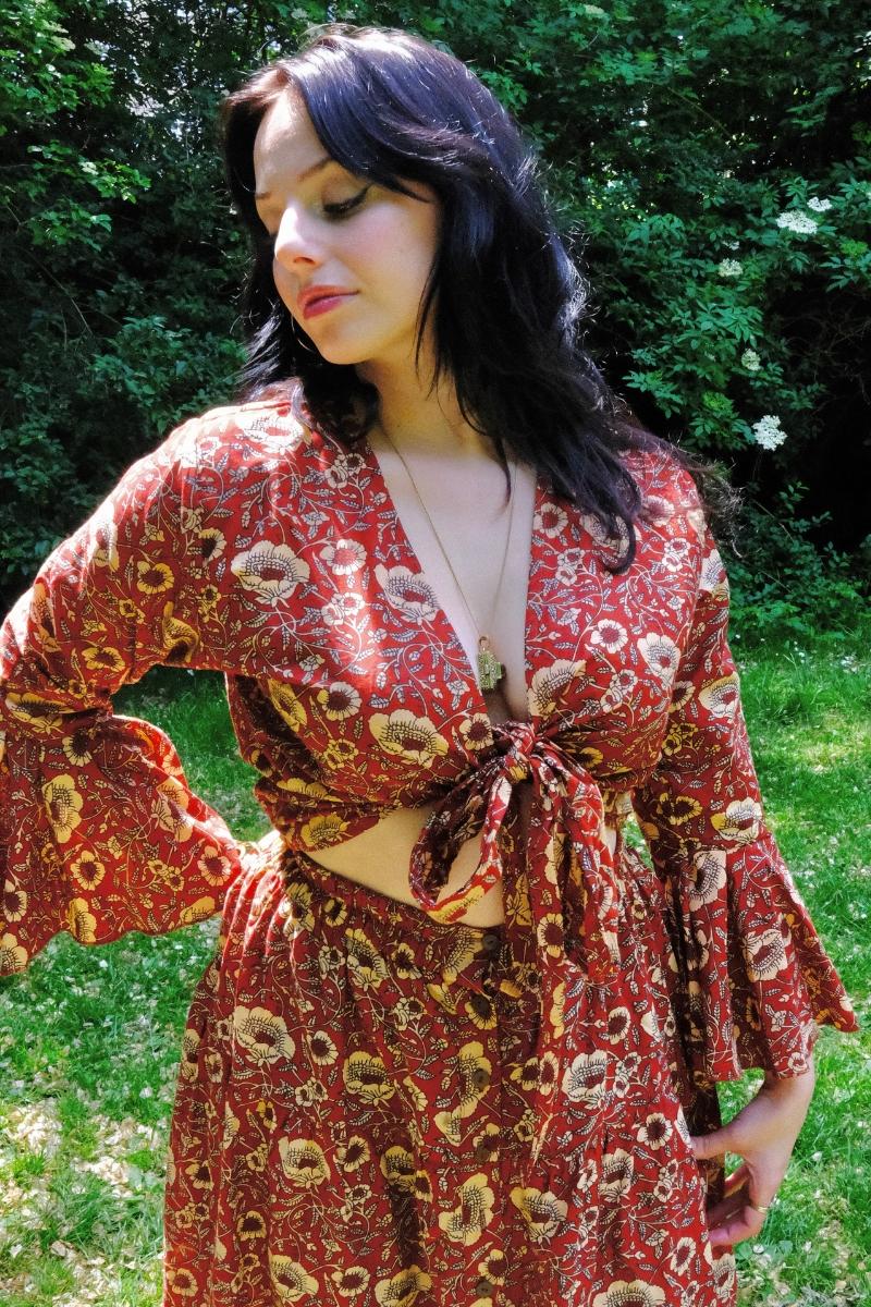 Sylvia Wrap Top in Poppy Red Block Print Floral - Image 3