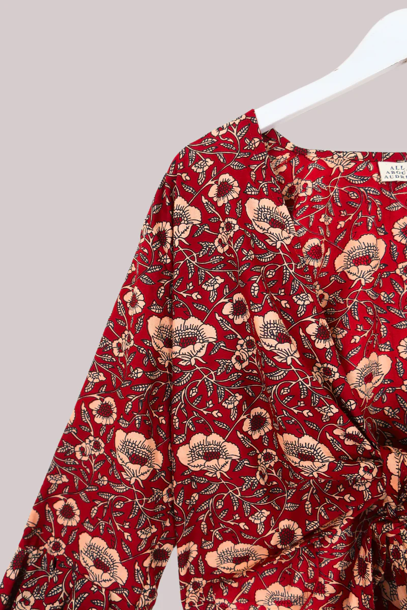 Sylvia Wrap Top in Poppy Red Block Print Floral - Image 4