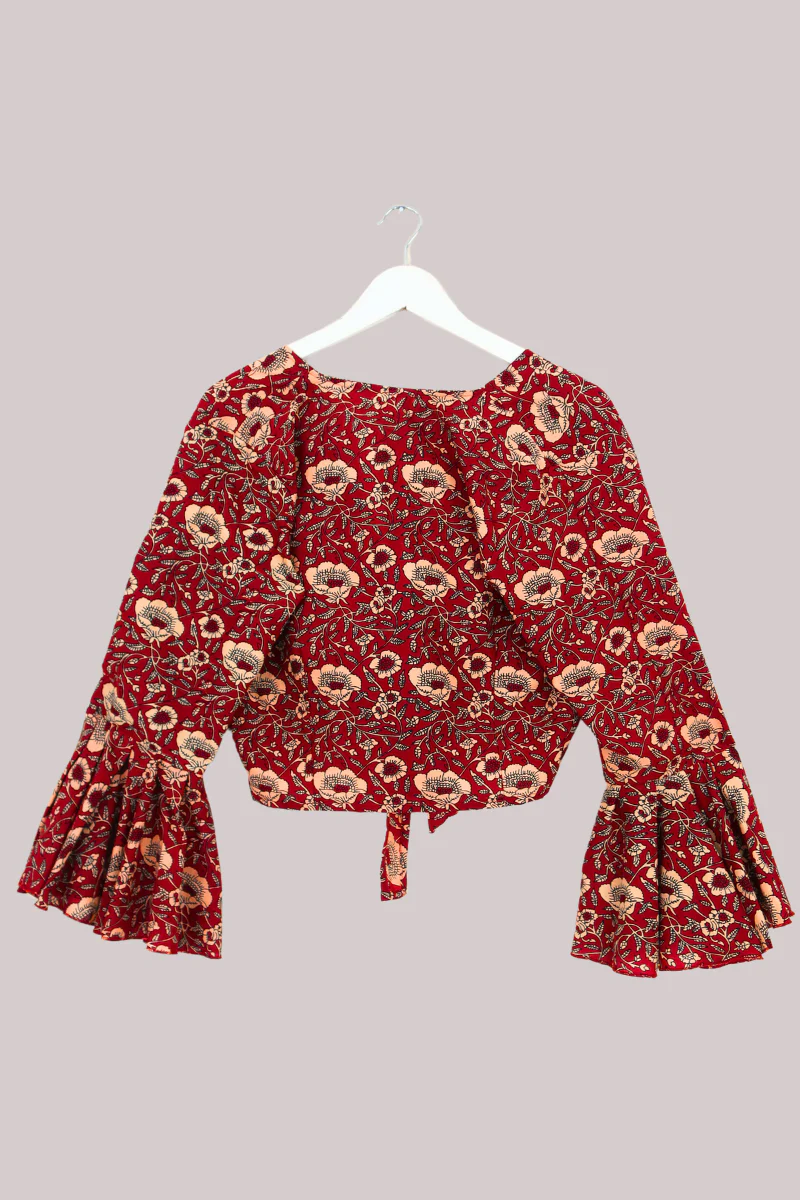 Sylvia Wrap Top in Poppy Red Block Print Floral - Image 5