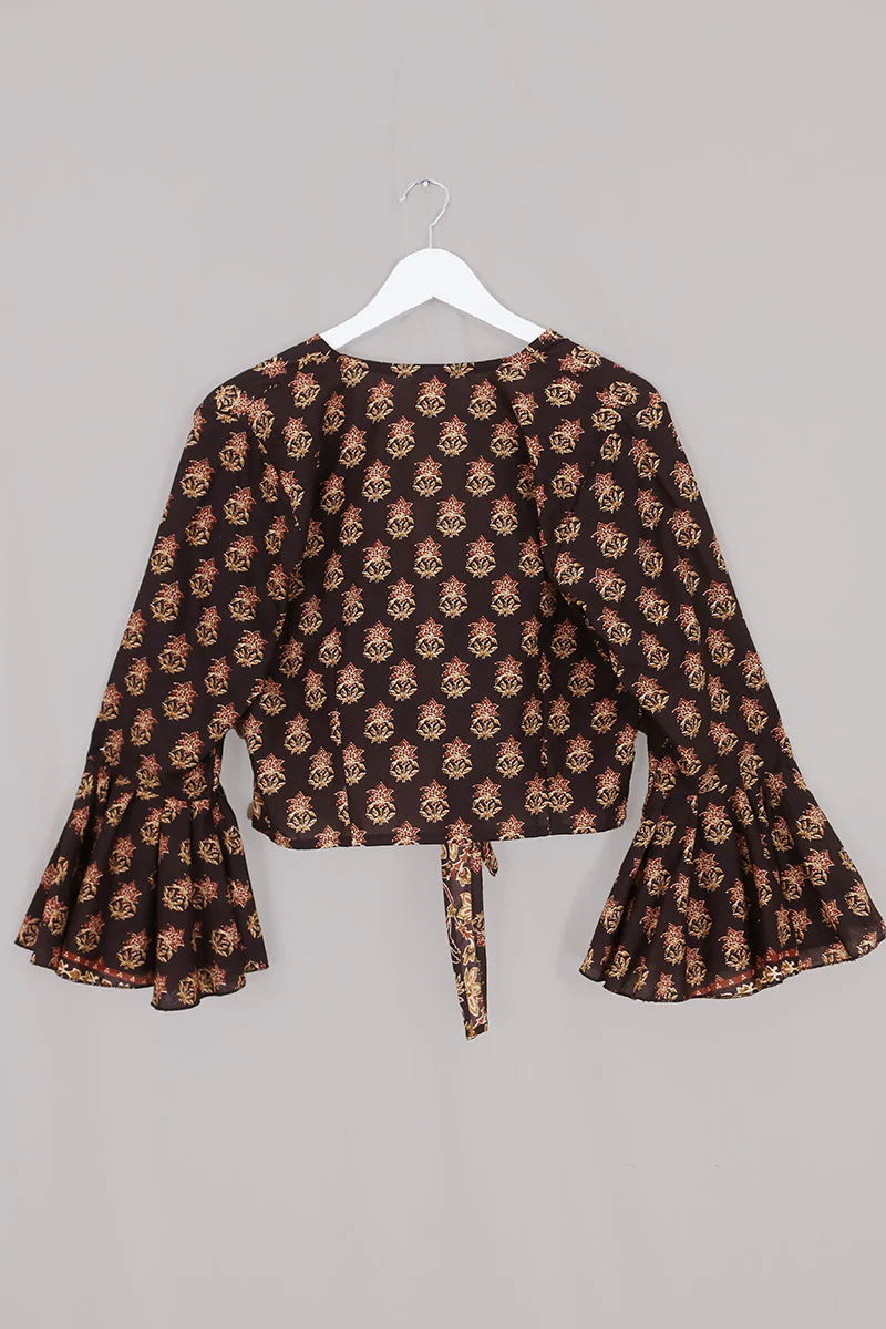 Sylvia Wrap Top in Saddle Brown Block Print Floral - Image 6