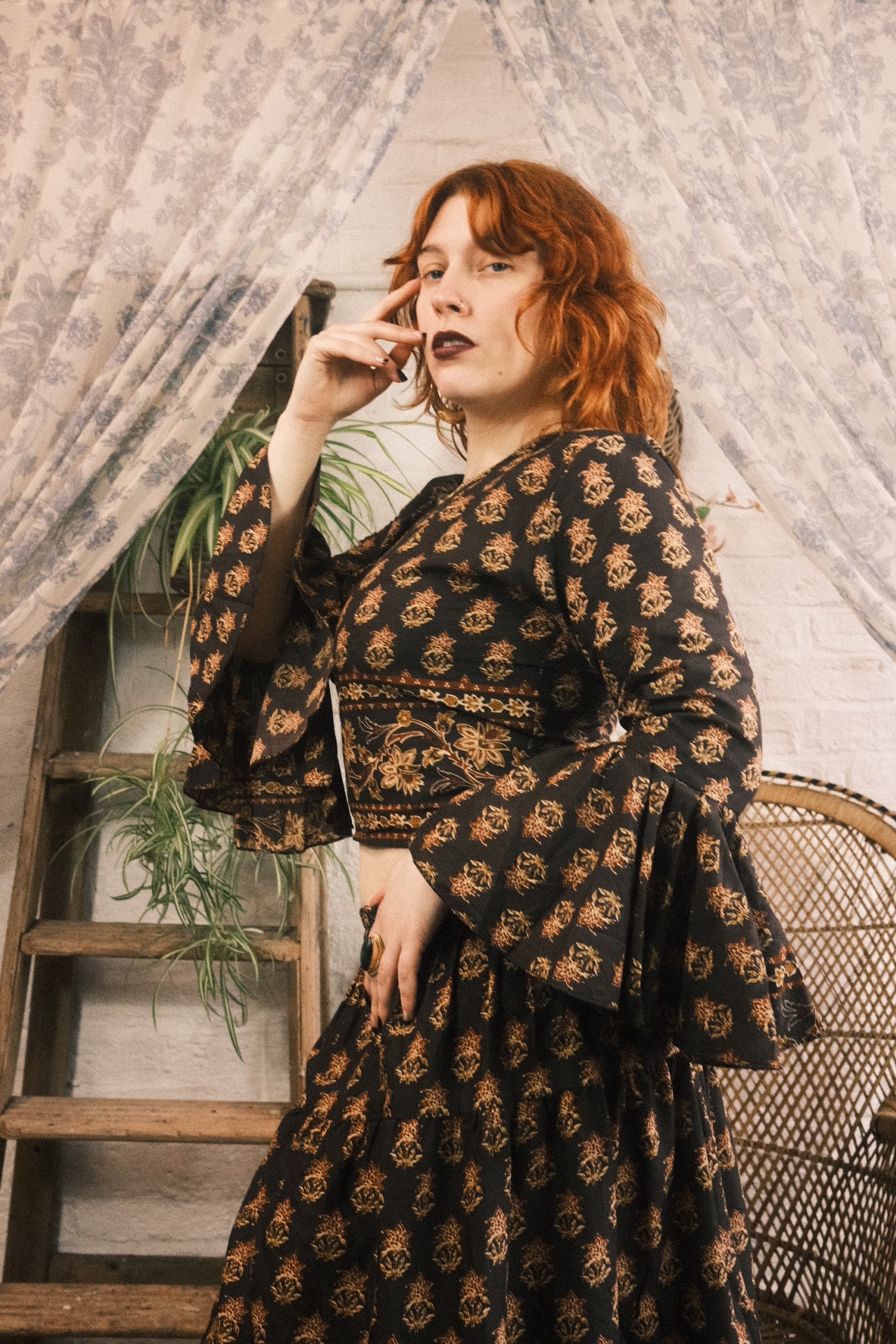 Sylvia Wrap Top in Saddle Brown Block Print Floral - Image 7