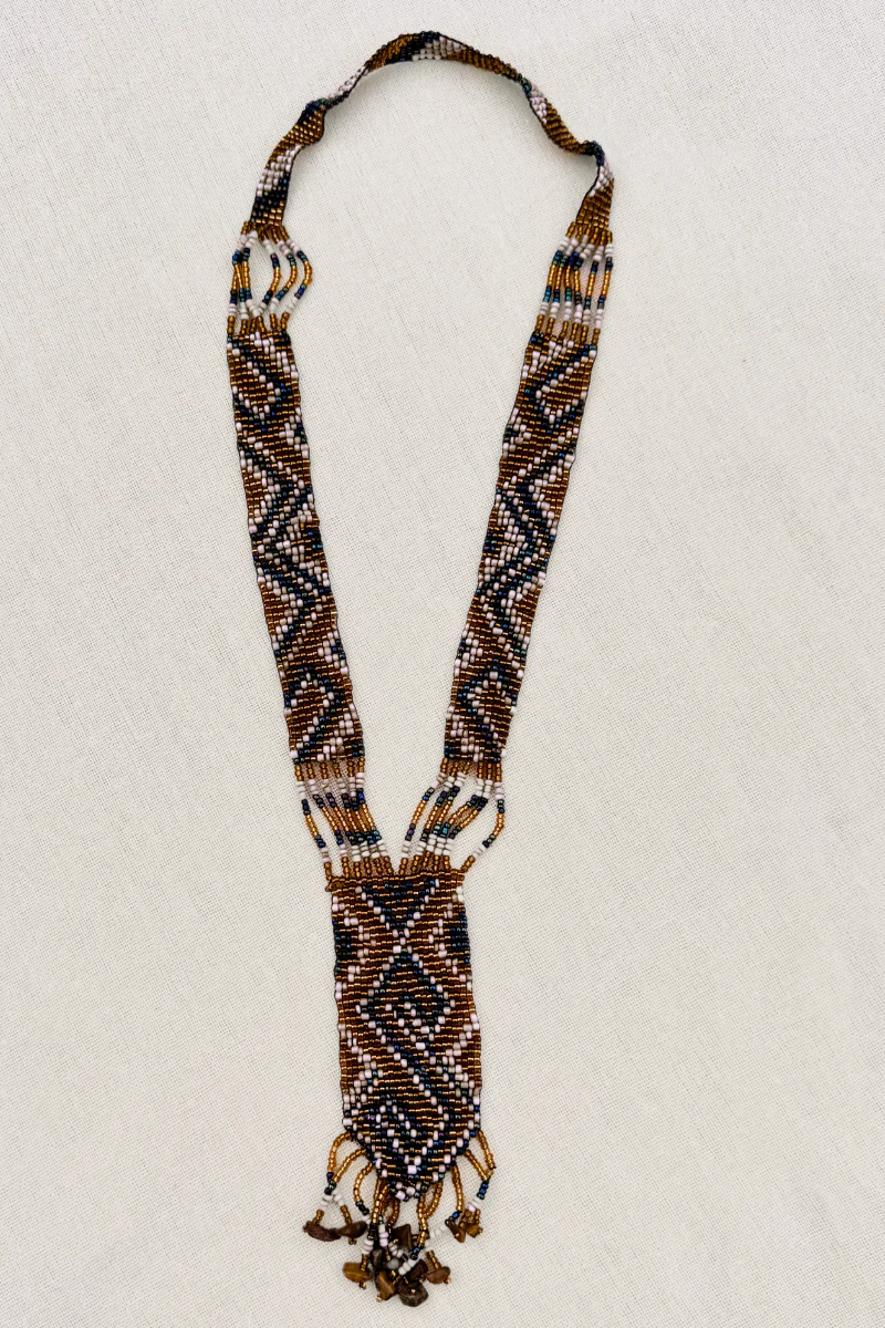 Tigers Eye Chevron Woven Bead Necklace