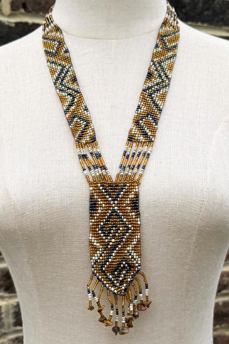 Tigers Eye Chevron Woven Bead Necklace - Image 2