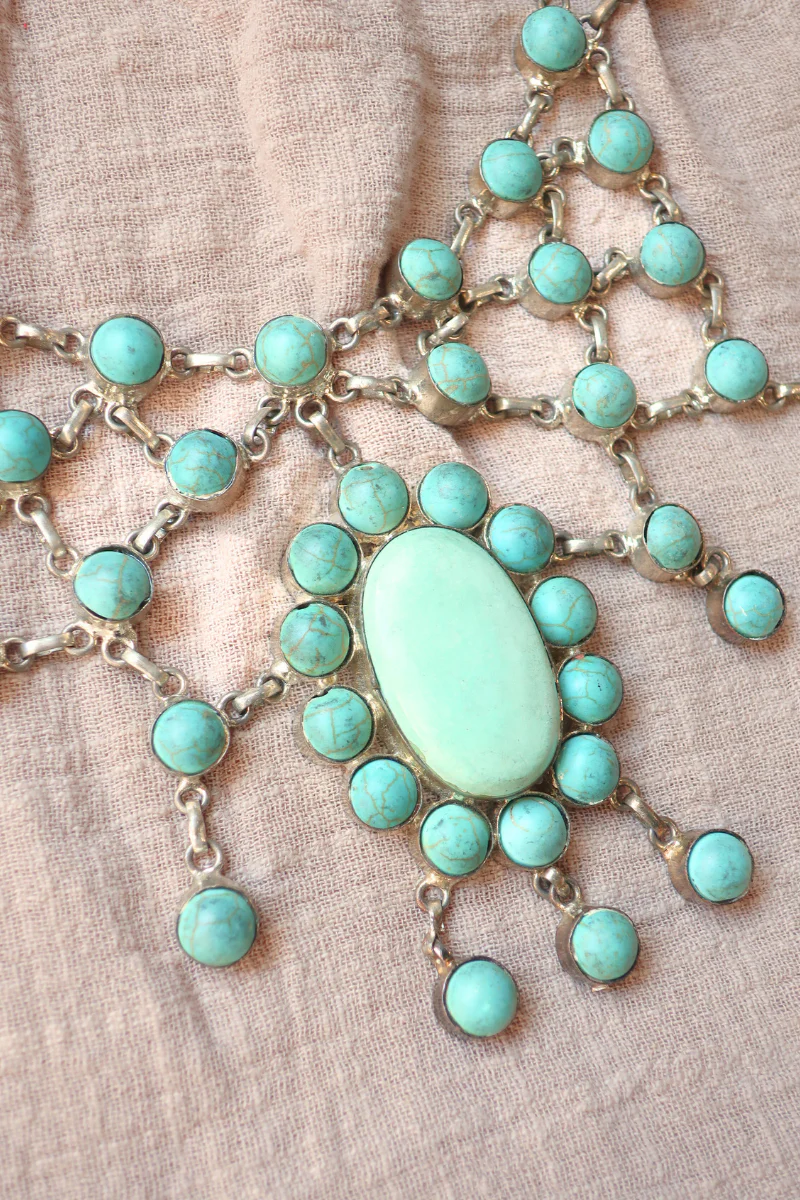 Turquoise Statement Necklace in Silver - Image 2