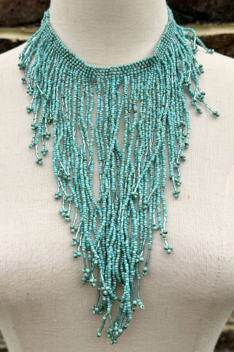 Turquoise Waterfall Beaded Necklace - Image 2