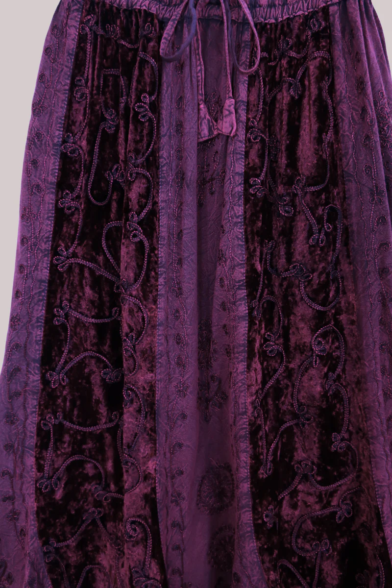 Embroidered Velvet Handkerchief Midi Skirt in Jewelled Violet - Image 3